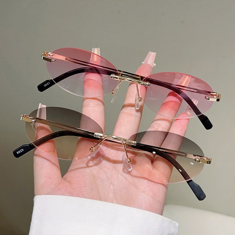 Men'S Fashion Rimless Glasses - نظارات شمسية بيضاوية بدون إطار للرجال