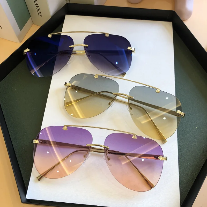 Men'S Fashion Rimless Glasses - نظارات شمسية طيار عتيقة بدون إطار