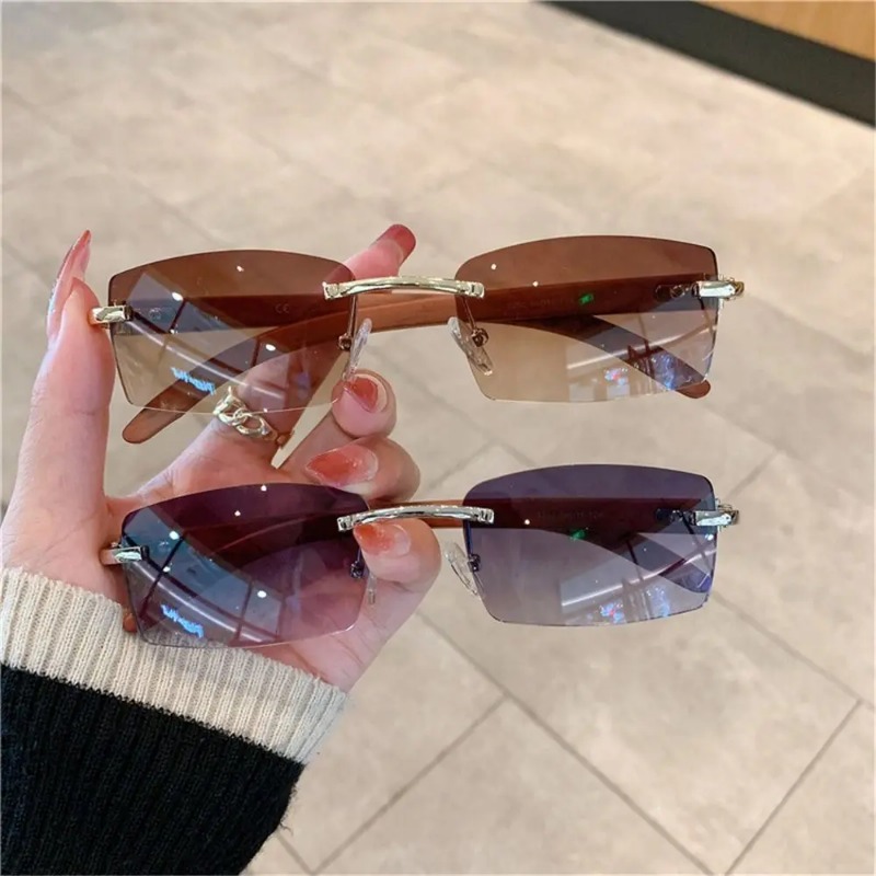 Men'S Fashion Rimless Glasses - نظارات شمسية عصرية بدون إطار مستطيلة