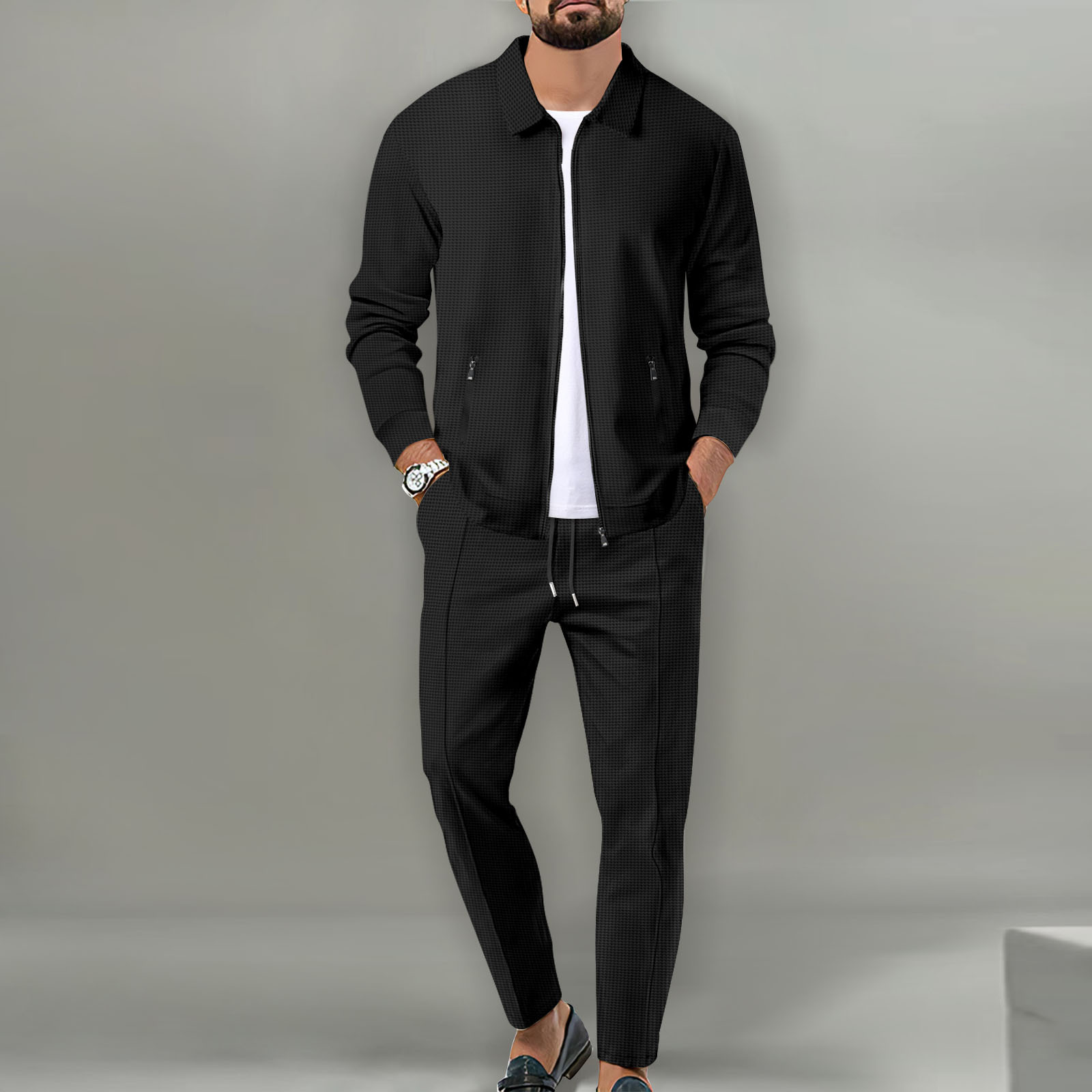 Knitted Cardigan Men - طقم جاكيت رجالي خريفي للشباب، جيوب