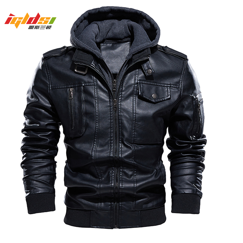 Mens Fashion Bomber Jacket - دراجة نارية سترة جلدية الرجال زائد