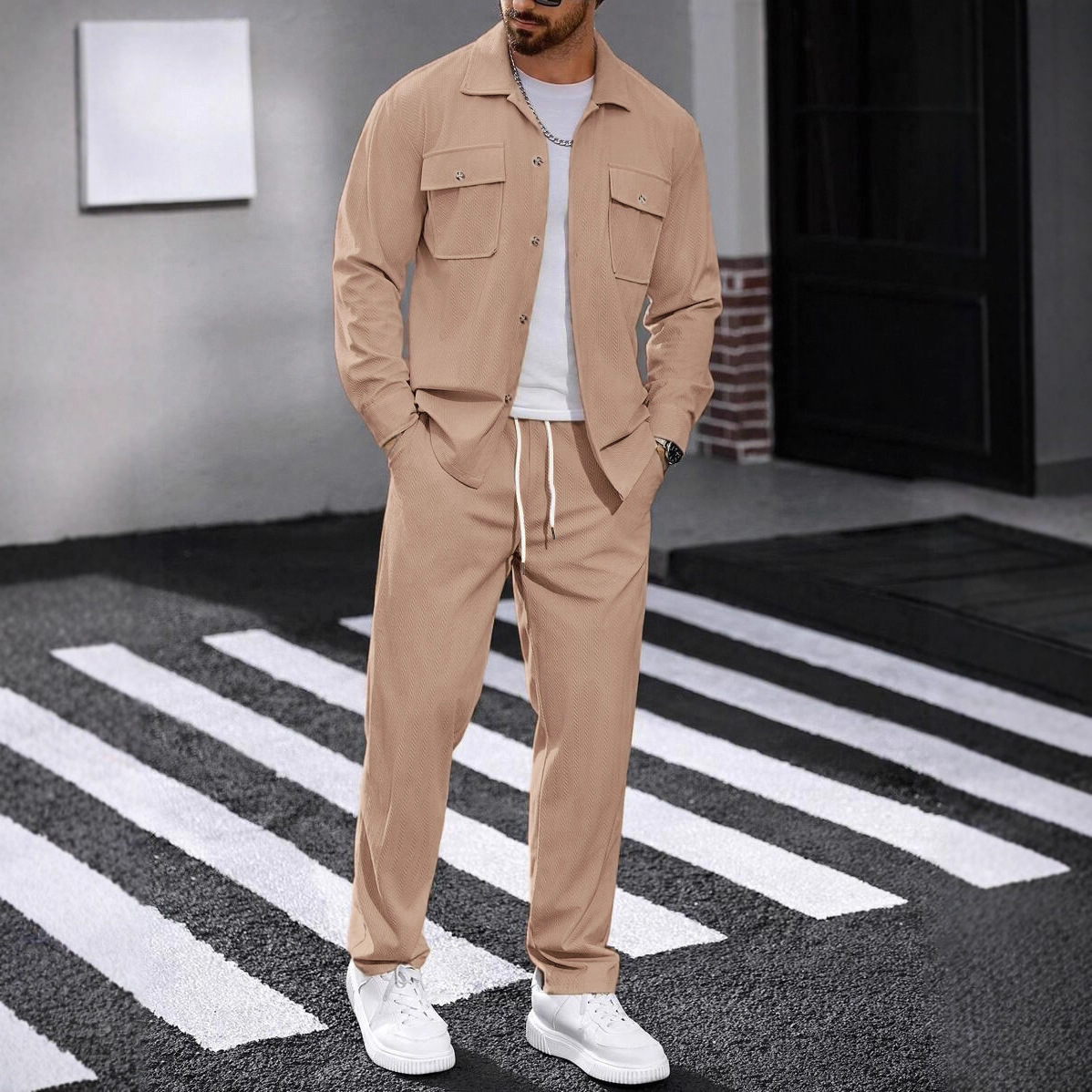 Knitted Cardigan Men - طقم رياضي كاجوال من قطعتين للربيع