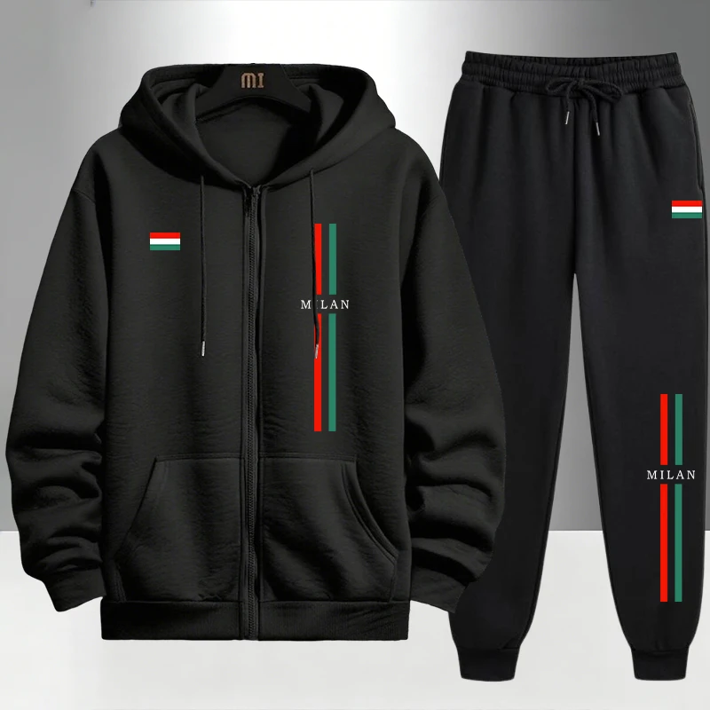 Mens Fashion Urban - طقم رجالي مطبوع إيطالي 2026: هودي