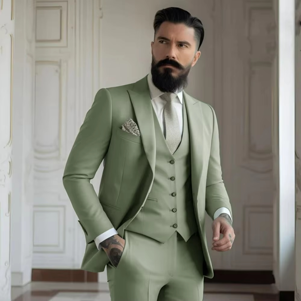 Men'S Fashion Khaki Pants - بدلة رجالية كاكي للزفاف، ملابس العريس