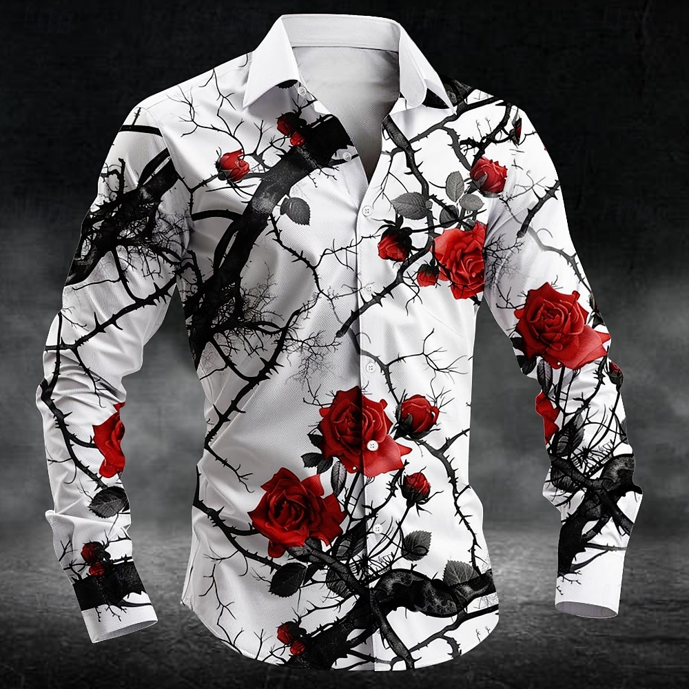 Mens Fashion Ideas - قميص رجالي بأكمام طويلة بتصميم زهرة