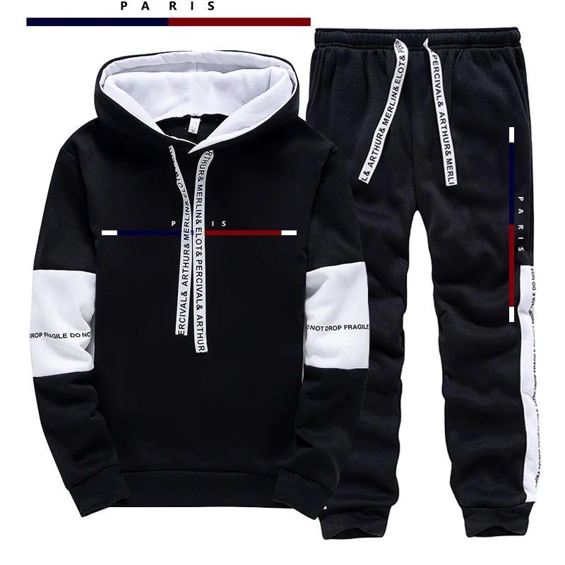 Mens Fashion Urban - طقم رجالي مطبوع بتصميم باريسي/هودي/بنطلون للخريف،