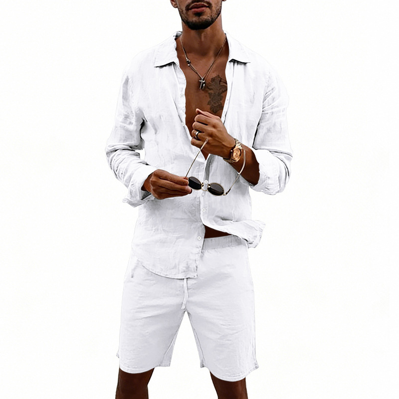 طقم صيفي للرجال من الكتان، قمي - مراجعة Knitted Cardigan Men وسعره