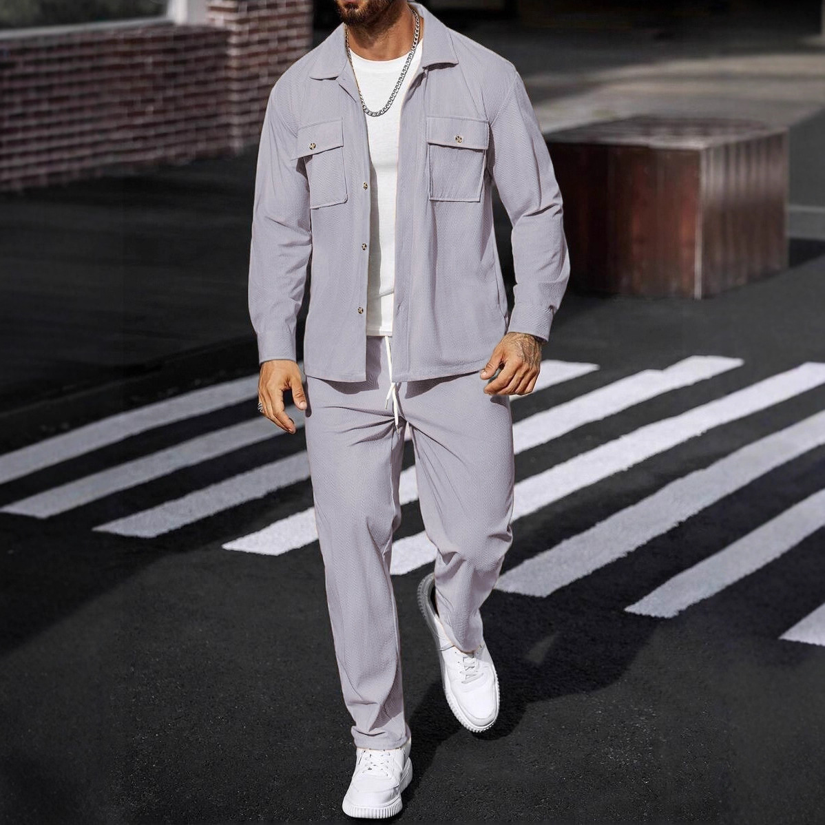 طقم رياضي كاجوال من قطعتين للر - مراجعة Knitted Cardigan Men وسعره