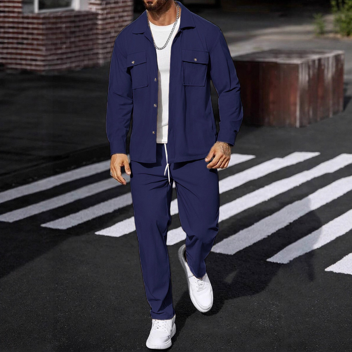 طقم رياضي كاجوال من قطعتين للر - مراجعة Knitted Cardigan Men وسعره